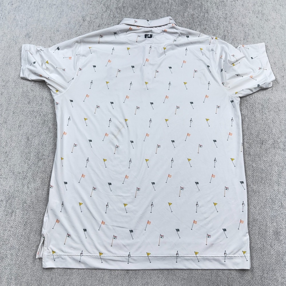 FootJoy Polo Shirt Men XL White Pinehurst Flags Geometric All Over Print STAIN* - Picture 6 of 12